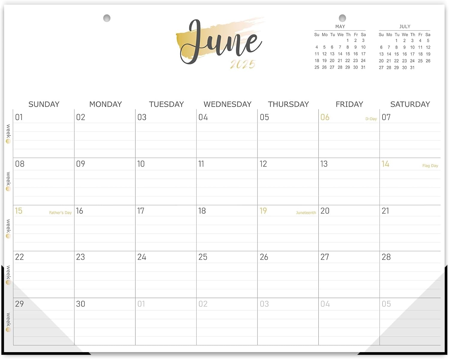 Guasslee Wall Calendar 2025, 19-Month Desk/Wall Calendar Runs From 2025 Jun - 2026 Dec, 14" X 11" Monthly Hanging Planner with Week Number & Corner Protector For School Home Office Organizing