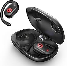 PSIER Open Ear Headphones Wireless Earbuds with LED Digital Display 40 Hrs Playtime Earbuds Bluetooth 5.3, Premium Sound True 16mm Speakers Air Conduction Earbuds for Running, Sports, Gym (Black)
