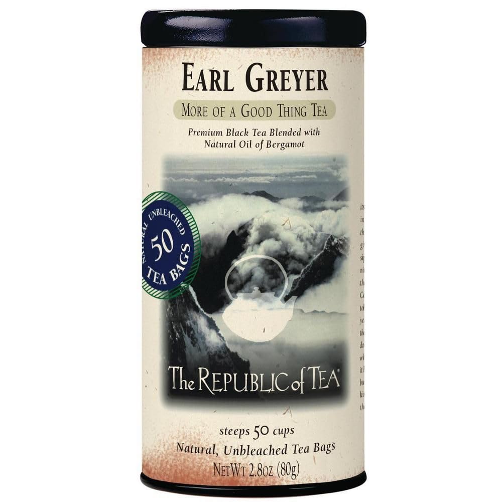 The Republic of Tea - Earl Greyer Black Tea Tin, 50 Tea Bags, Naturally Caffeinated