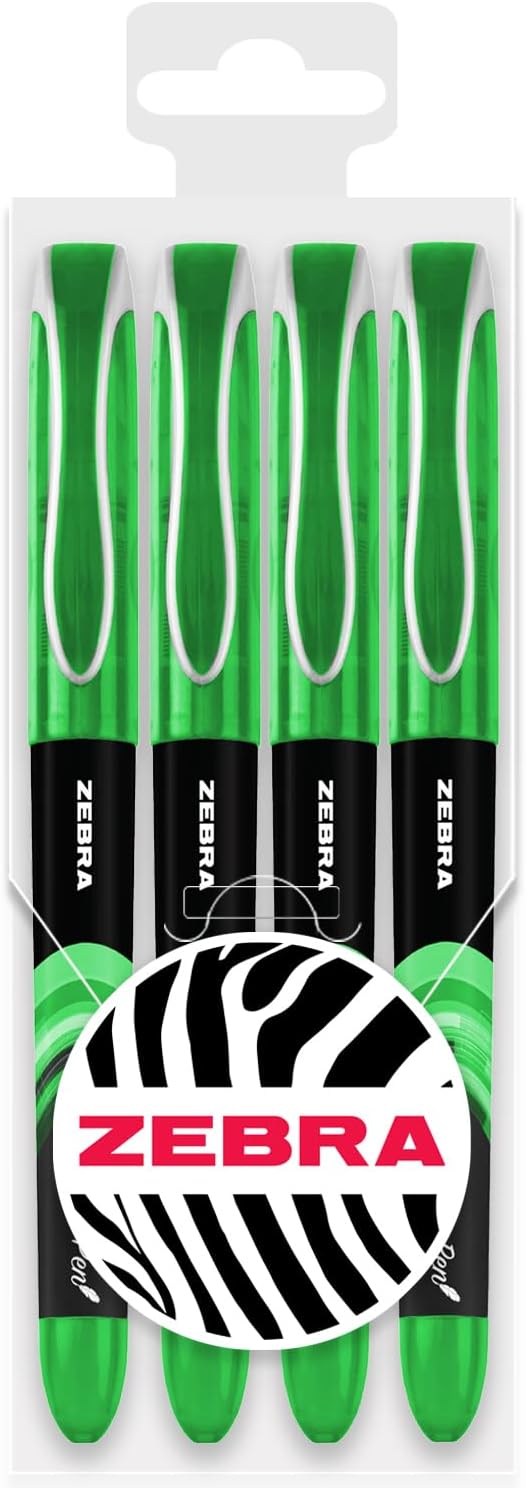 Zebra Fuente - Disposable Fountain Pen - 1.0mm Fine Nib 0.6mm Line Width - Wallet of 4 (Green)