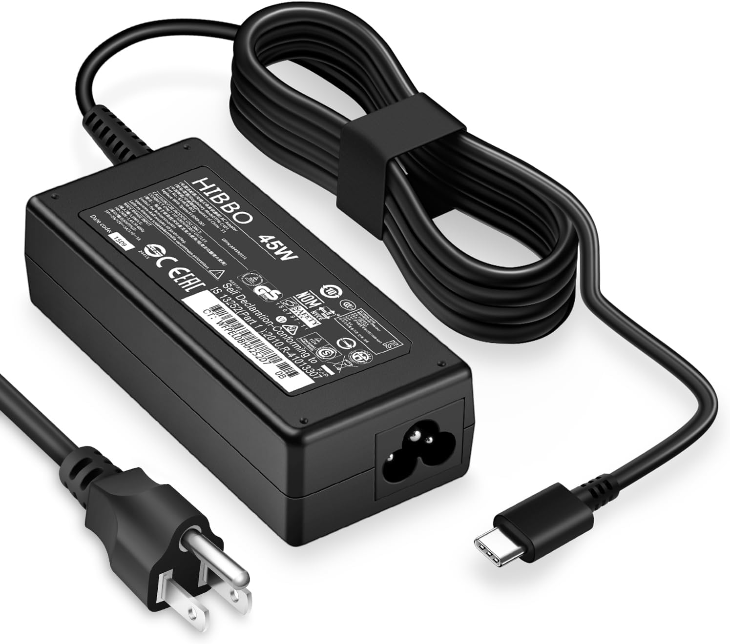 HIBBO Chromebook Charger USB C Laptop Charger Compatible with HP, Lenovo, Dell, Acer, Asus, Samsung, Google Type C 45W Universal Power Adapter