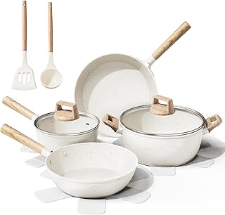 11 Pcs Pots and Pans Set Non Stick,Ceramic Cookware Set with Large Capacity,Healthy & Non Toxic Induction Cookware, Nonstick Kitchen Cooking Set with Utensils,PTFE/PFAS/PFOA Free,Cream White