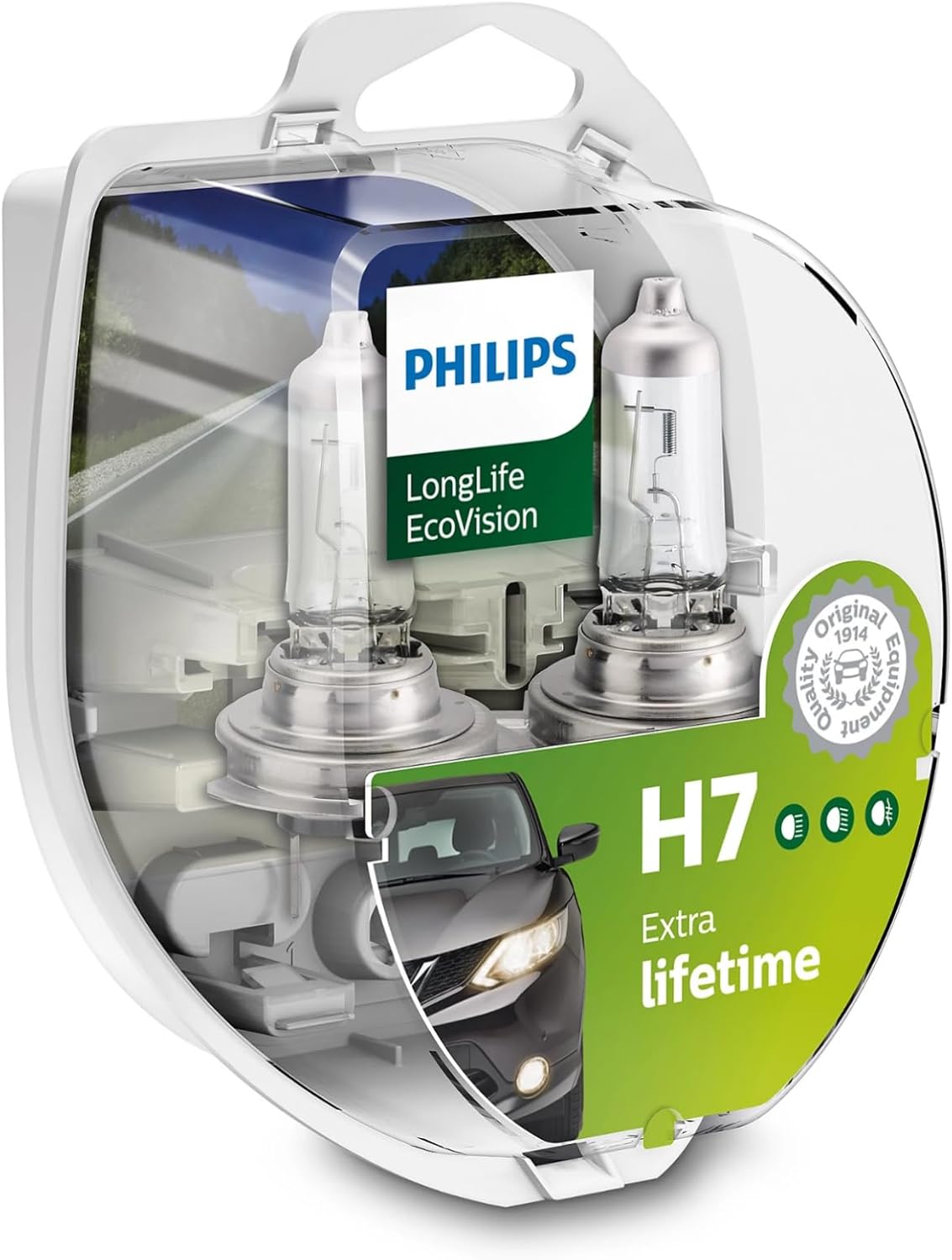 Philips LongLife EcoVision H7 12972LLECOS2 Headlight Bulb Kit with 2 Bulbs