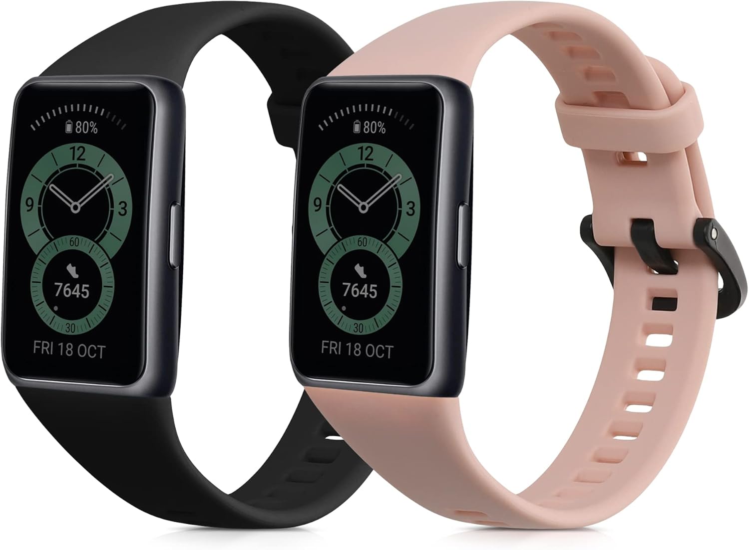 kwmobile Straps Compatible with Huawei Band 6 Straps - 2x Replacement Silicone Watch Bands - Smartwatch or Fitness Tracker - Black/Moss Green