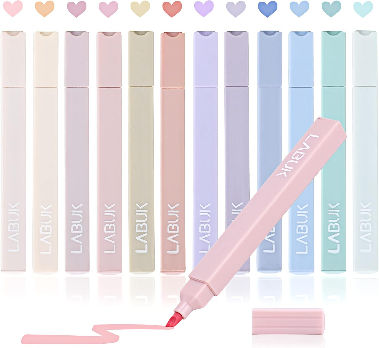 LABUK 12pcs Pastel Highlighters Aesthetic Cute Bible Highlighters and Pens No Bleed, with Mild Assorted Colors, Dry Fast Easy to Hold for Journal Planner Notes School Office Supplies