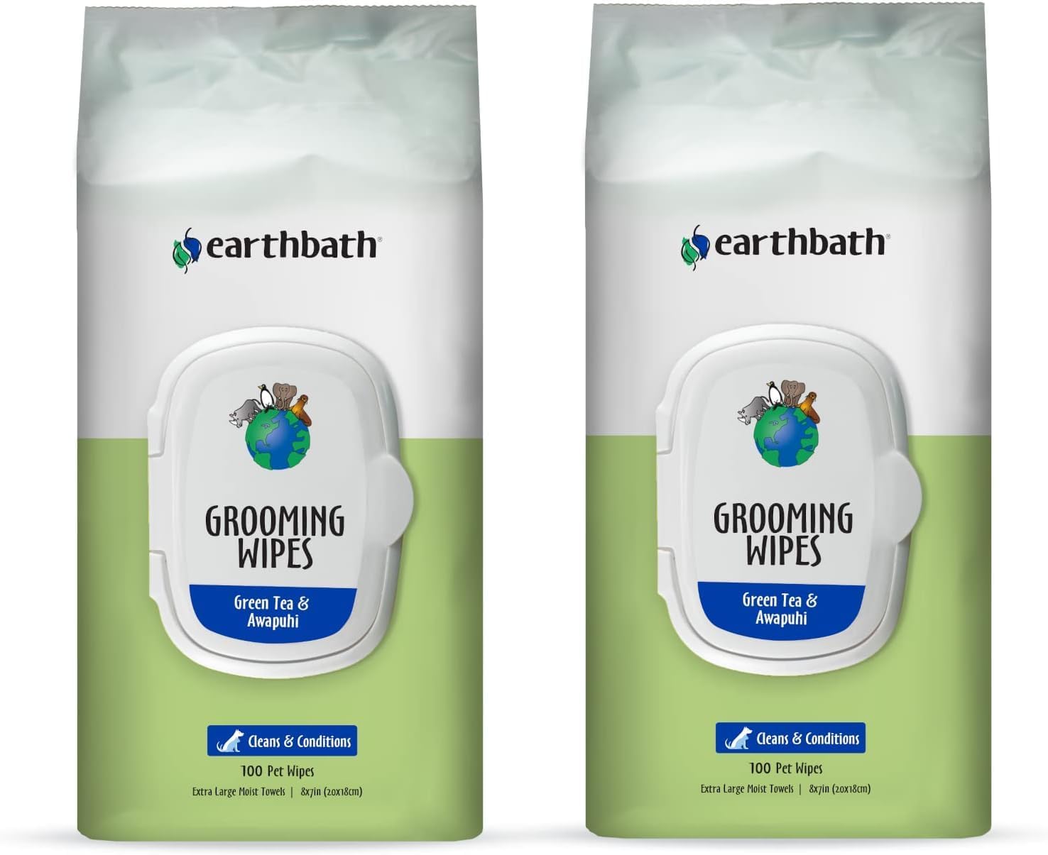 earthbath, Green Tea & Awapuhi Grooming Wipes - Dog Wipes for Paws and Butt, Best Pet Wipes for Dogs & Cats, Made in USA, Cruelty-Free Dog Cleaning Wipes, Removes Dirt & Dander - 100 Count (2 Pack)