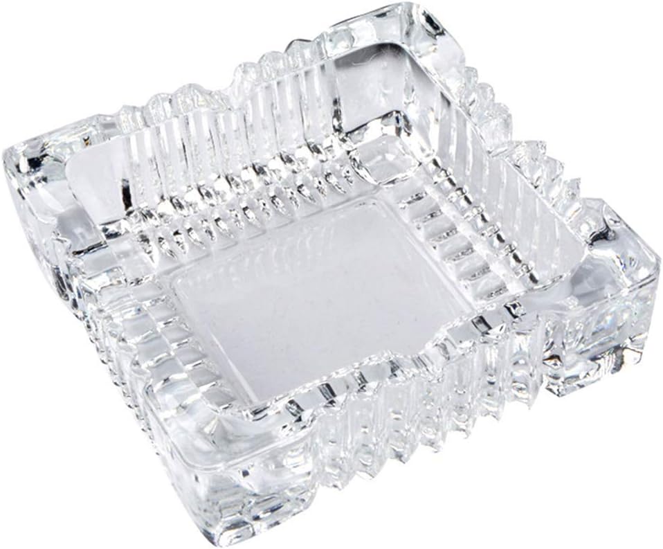 Uotyle European Square Clear Glass Ashtray, 12.0 cm x 11.94 cm x 4.0 cm, Small Cigar Ashtray for Living Room, Office, Bar, Indoor Restaurant Decoration, Men Gift