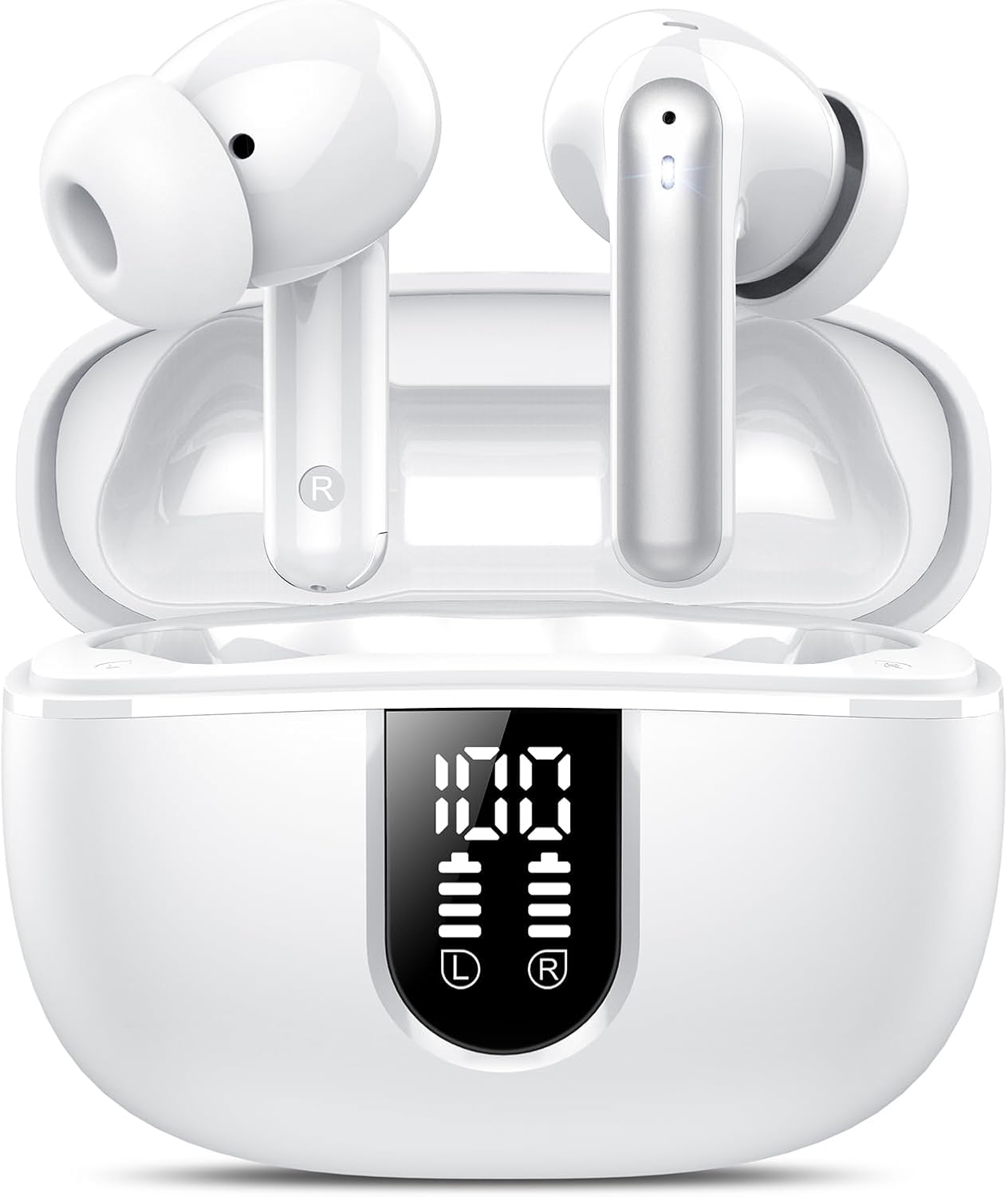 Wireless Earbuds, Bluetooth Earbuds 5.3, 50H Playtime LED Display Deep Bass Ear Buds with 4 ENC Noise Cancelling Mic, IP7 Waterproof in-Ear Earphones for Phone Tablet Laptop Sports