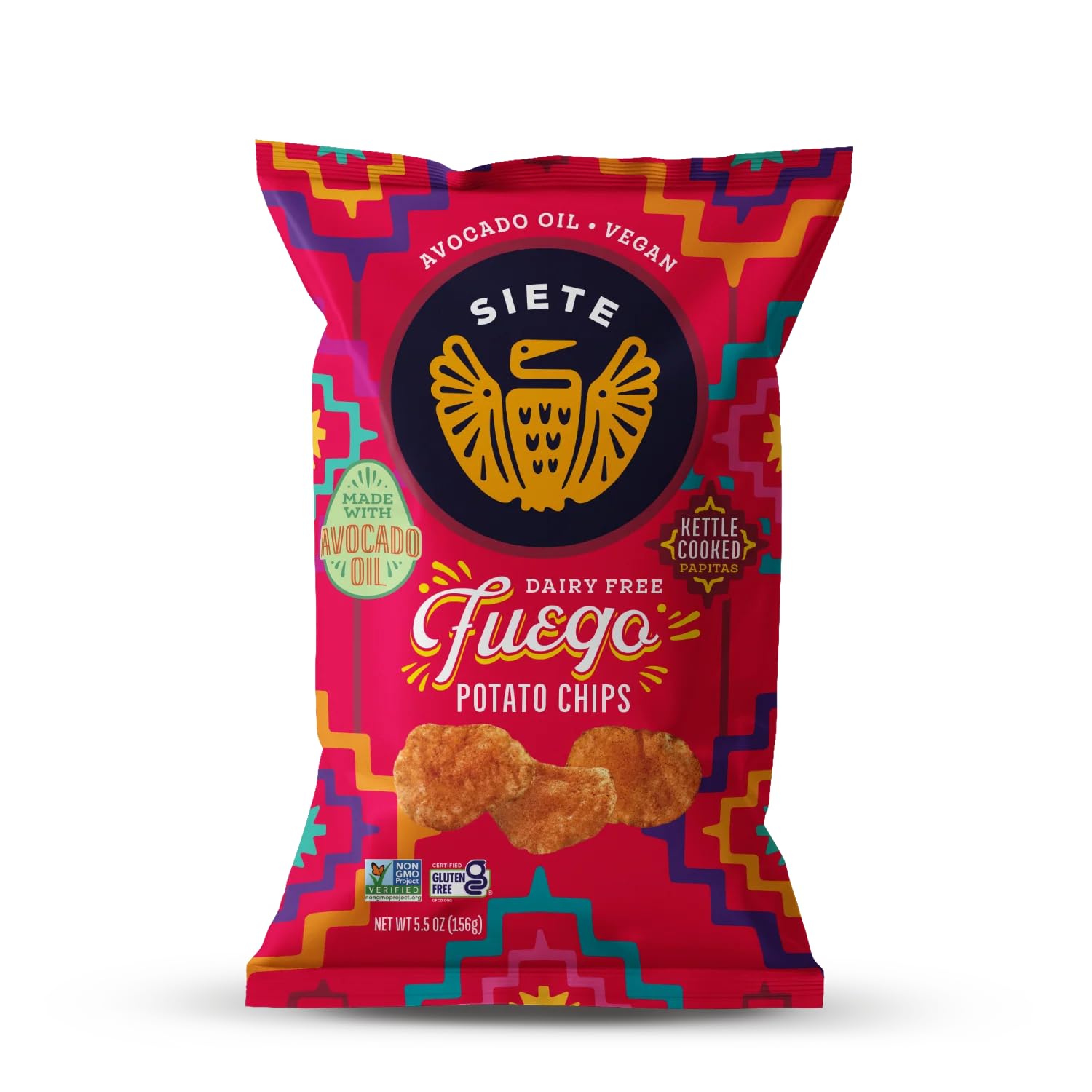 Siete Grain Free Potato Chips | Kettle Cooked | Gluten Free Chips | Vegan Snacks | Non GMO | Fuego, 5.5 Ounce (Pack of 6)