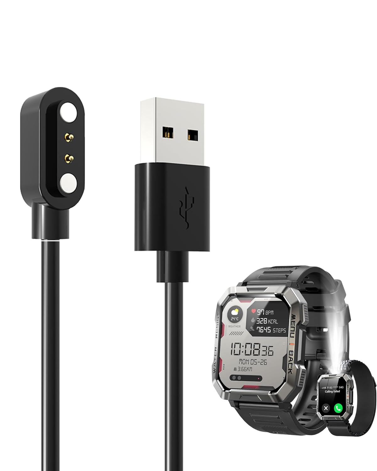 for IOWODO W60 Smart Watch Charger,BOVUGAC Magnetic Replacement USB Charging Cable Compatible with IOWODO W60 Smart Watch Accessories(Black)