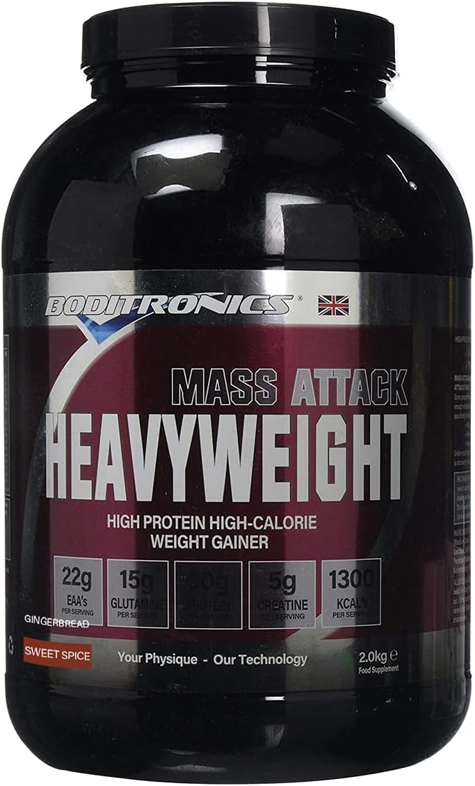 Boditronics Mass Attack Heavyweight Mass Gainer Powder for High Protein and High-Calorie Weight Gainer Protein Powder with 5g Creatine, BCAA, Glutamine and Beta Alanine (Sweet Spice)
