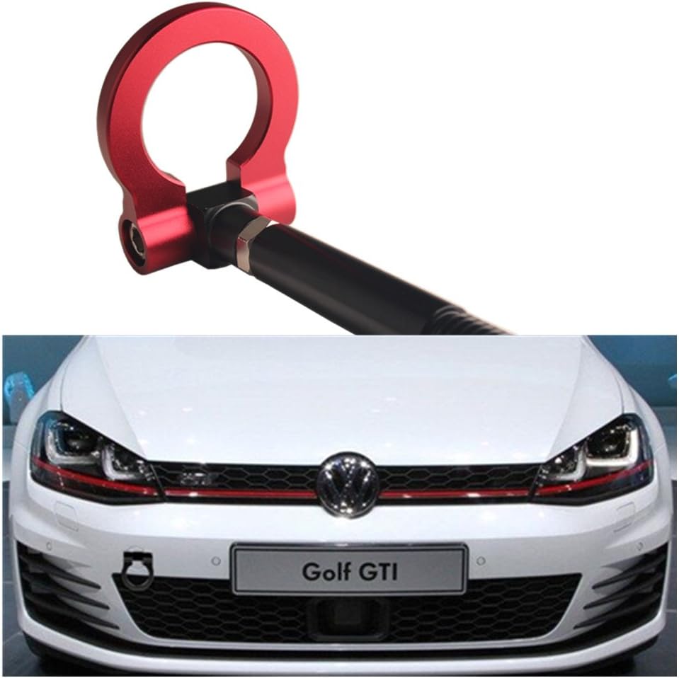 Dewhel JDM Aluminum Track Racing Front Rear Bumper Car Accessories Auto Trailer Ring Eye Towing Tow Hook Kit Red Screw On For Volkswagen MK7 VII Golf GTi 2015-Up