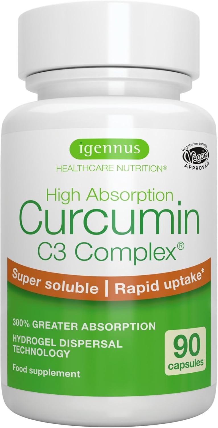 Igennus Advanced Curcumin C3 Complex, 90 Servings, 95% Standardised Extract, 300% Greater Absorption & Rapid Uptake, Clean Label, Vegan Supplement, 1-a-Day, 90 Capsules