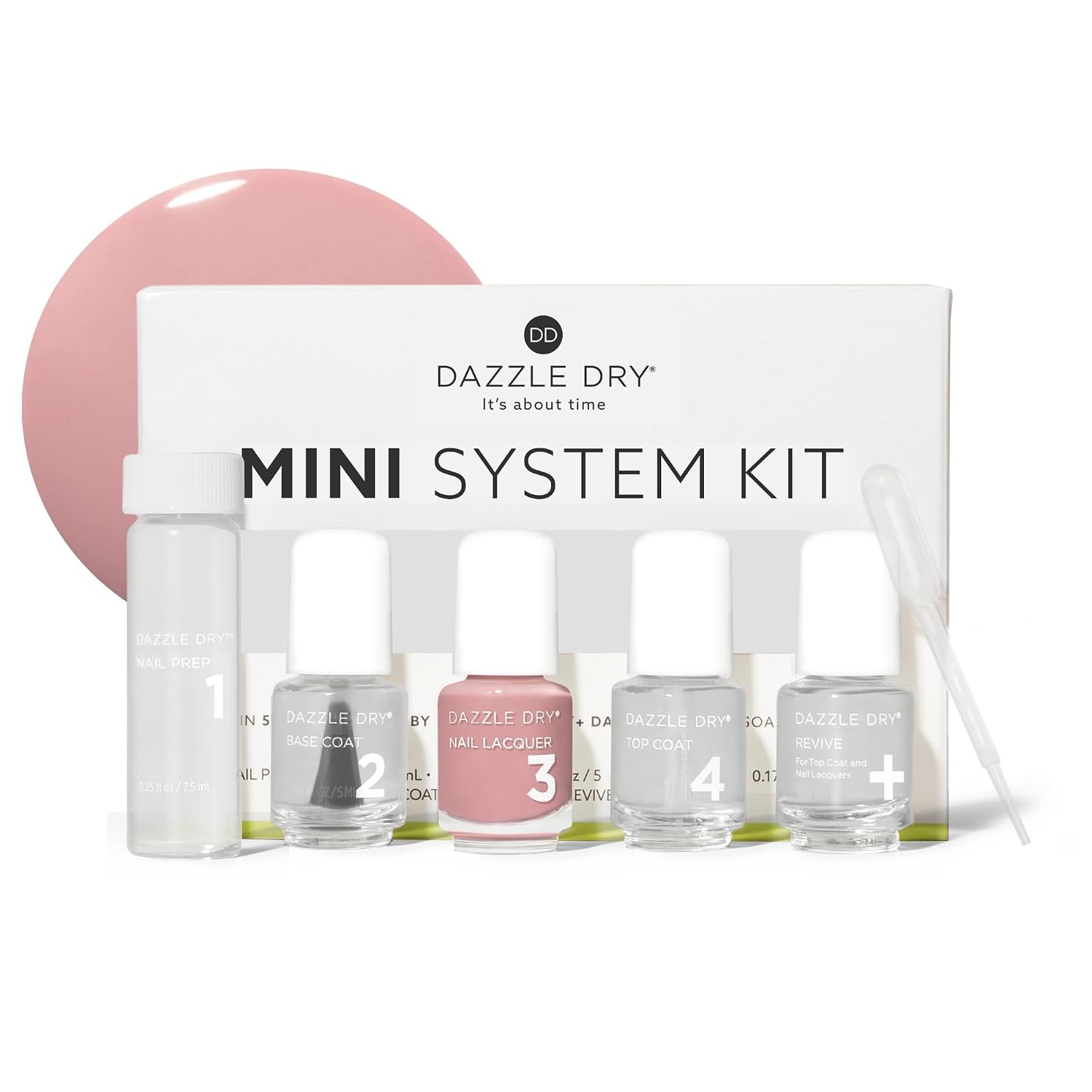 Dazzle Dry Mini Kit – Less is Mauve – 4 Step System (5 Piece Kit) | A Light Blushing Mauve · Full Coverage · Cream Finish · Quick-Dry · 5 Manicures