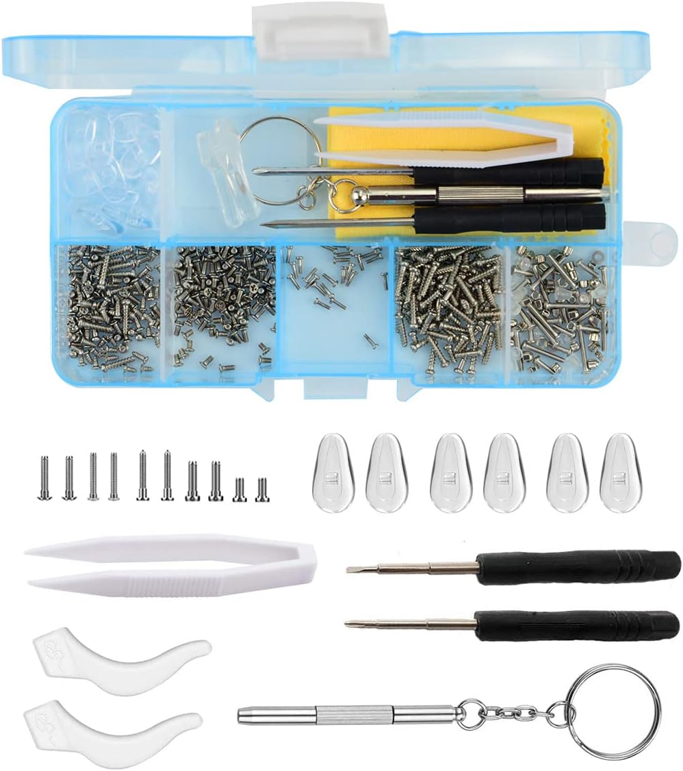500+ Pcs Eyeglass Sunglass Glasses Repair Tool Kit, Spectacle Repair Screwdriver Set - Mini Screwdriver, Screws Nuts, Silicone Nose Pads, Tweezer, Glasses Cloth Assortment Repair Tool Set