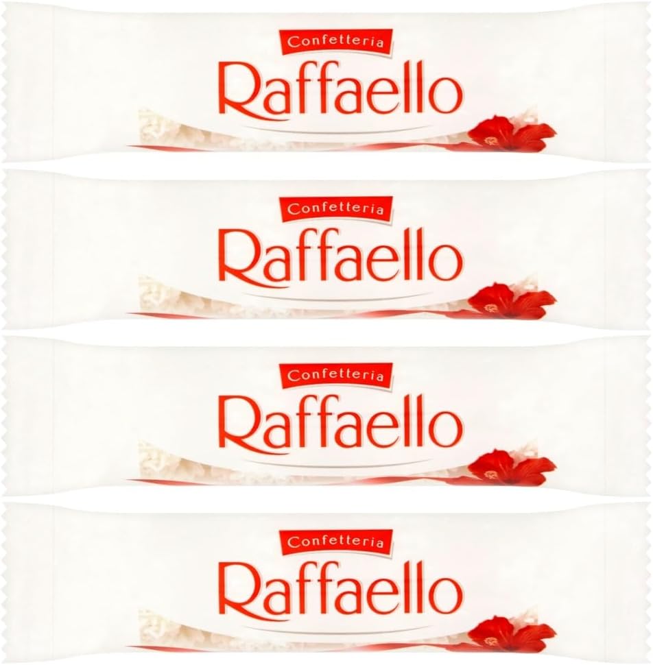 Ferrero Raffaello Coconut Almond Pralines – 4 Packs of 4 Pieces | Total 16 Premium White Chocolate Treats | Crispy Coconut Shell with Creamy Filling & Whole Almond Center – Gift or Snack