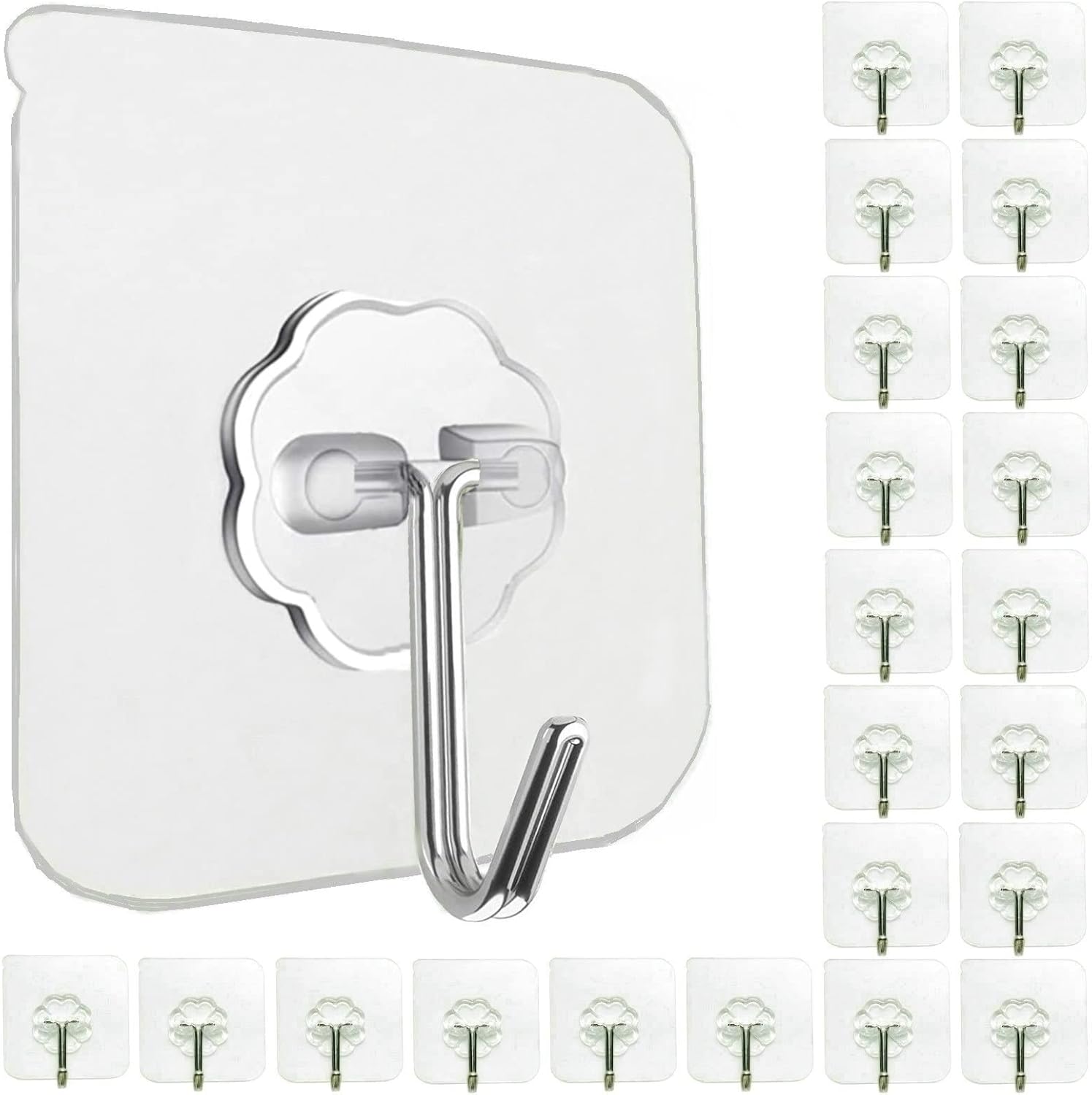 Jiaweixiang 24 Pack Heavy Duty Self Adhesive Hooks - 33lb Max, Transparent, Waterproof, Sticky Wall Hooks for Keys, Bathroom, Shower, Outdoor, Kitchen, Door, Home Improvement, Utility