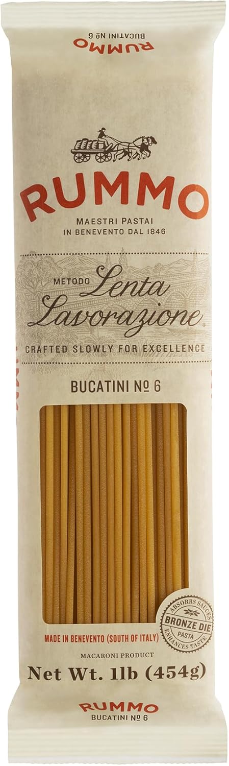 Rummo Bucatini Pasta N.6 - Bucatini Pasta Noodles, Dry Pasta, Durum Wheat Semolina Pasta, Bronze Cut, Imported from Italy - 16 Ounce (Pack of 1)