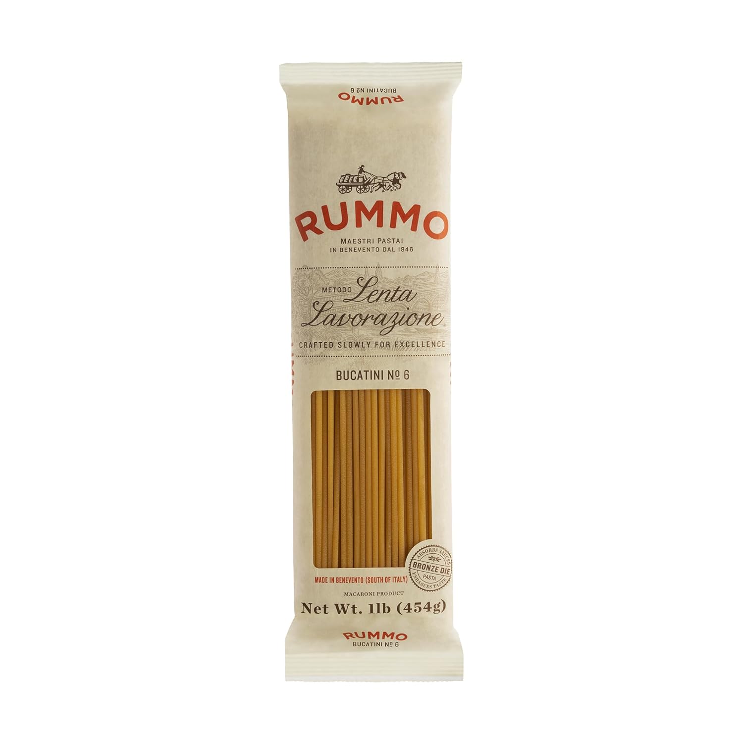 Rummo Bucatini Pasta N.6 - Bucatini Pasta Noodles, Dry Pasta, Durum Wheat Semolina Pasta, Bronze Cut, Imported from Italy - 16 Ounce (Pack of 5)