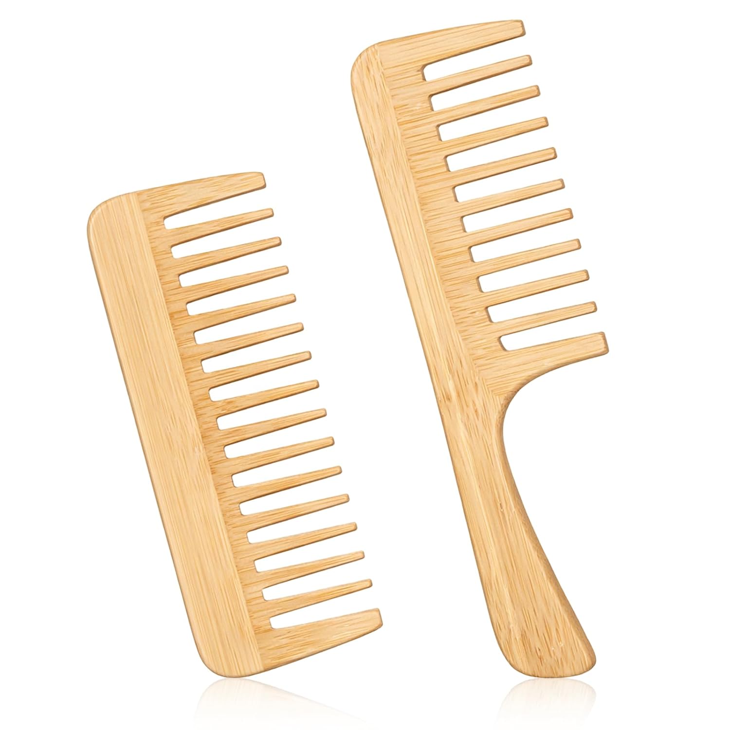 2PCS Bamboo Comb, Bamboo Wide Tooth Combs Natural Bamboo-combs Set, Small Hair Brushes, Large Hair Detangling Bamboo-Comb Anti-Static for Straight, Natural Curly Wavy