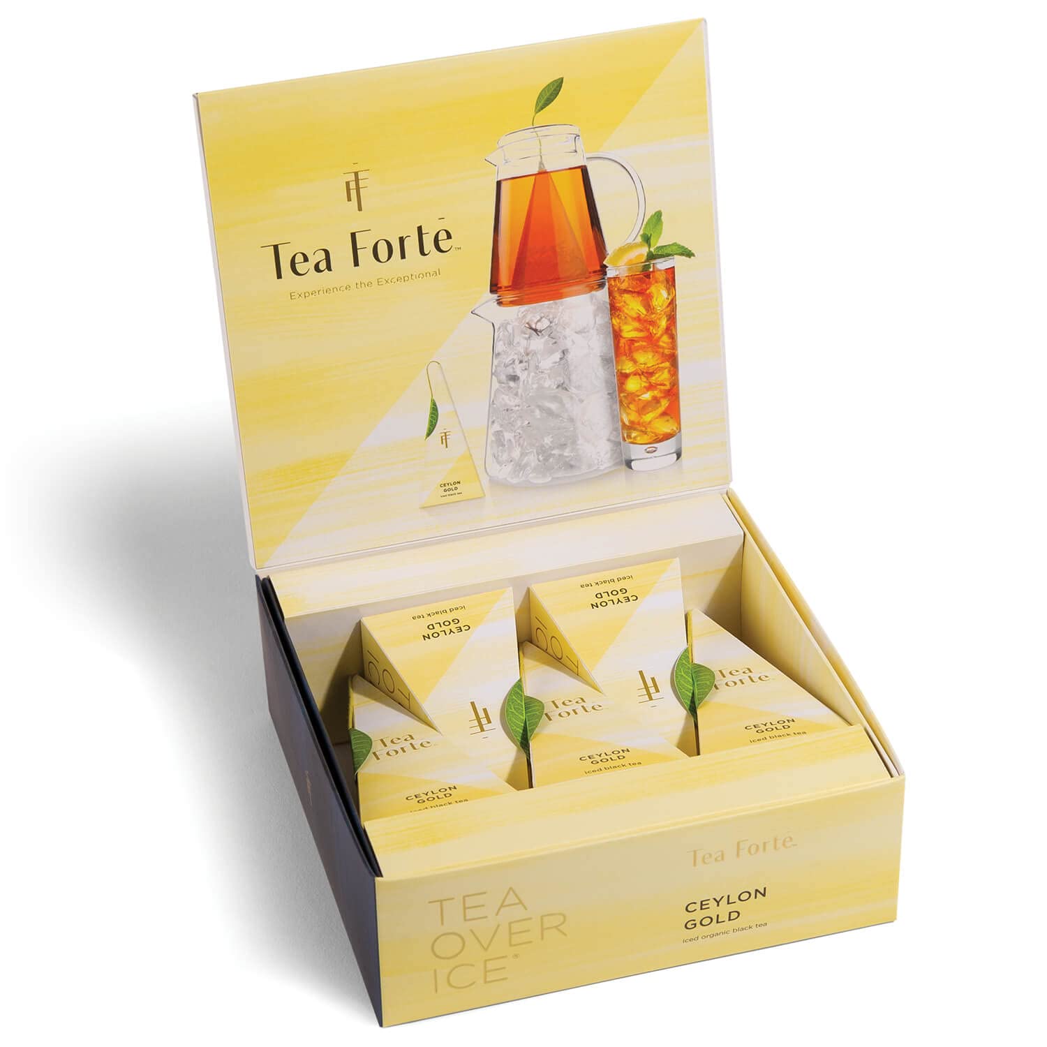 Tea Forte Tea Over Ice Ceylon Gold Premium Organic Caffeinated Black Iced Tea Blend, 5 Count Individually Wrapped Handcrafted Pyramid Infuser Tea Bags, Each Steeps 24 oz.