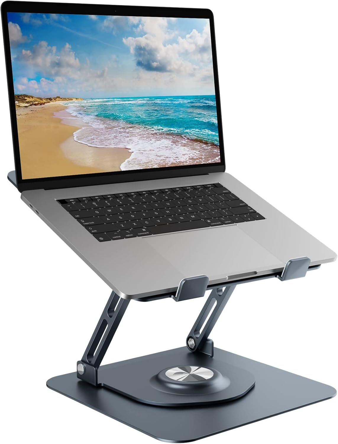 Swivel Laptop Stand for Desk, Adjustable Height Aluminum Computer Stand with 360 Rotating Base, Foldable Ergonomic Riser, Portable Laptop Holder Compatible with MacBook, All Laptops 10-17'',Grey