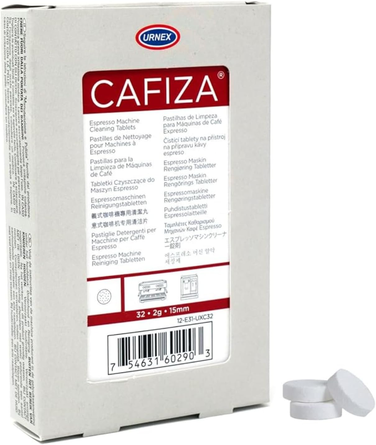 Urnex URN0301 Cafiza Espresso Machine Cleaning Tablets, Pack of 32