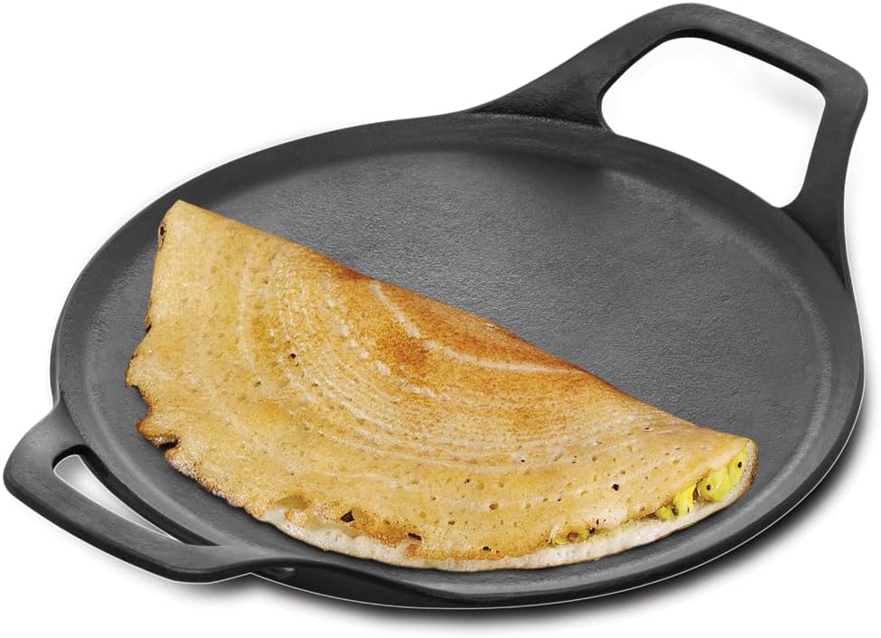 Hawkins 27 cm Cast Iron Dosa Tava, Pre-Seasoned, Nonstick, Black