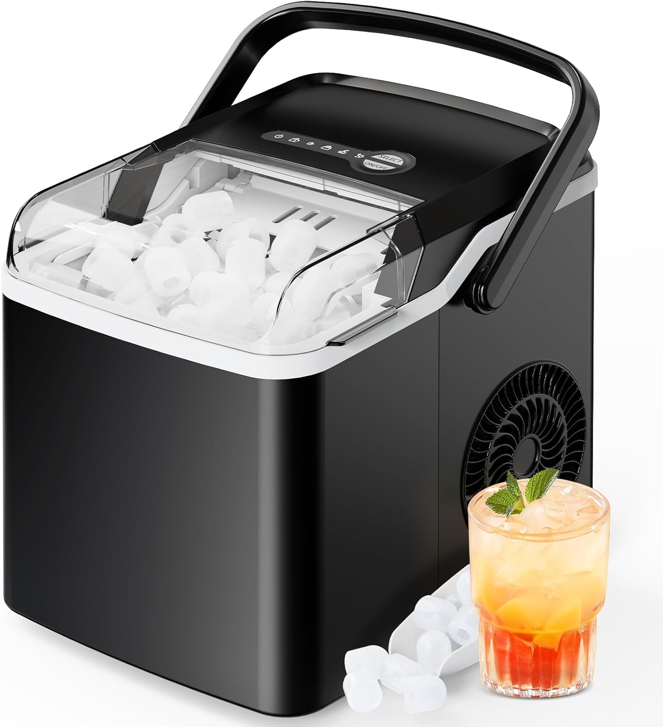 Silonn Countertop Ice Maker, 9 Cubes Ready in 6 Mins, 26lbs in 24Hrs, Portable Ice Machine with Self-Cleaning, 2 Sizes of Bullet Ice for Home/Kitchen/Party/RV, Black