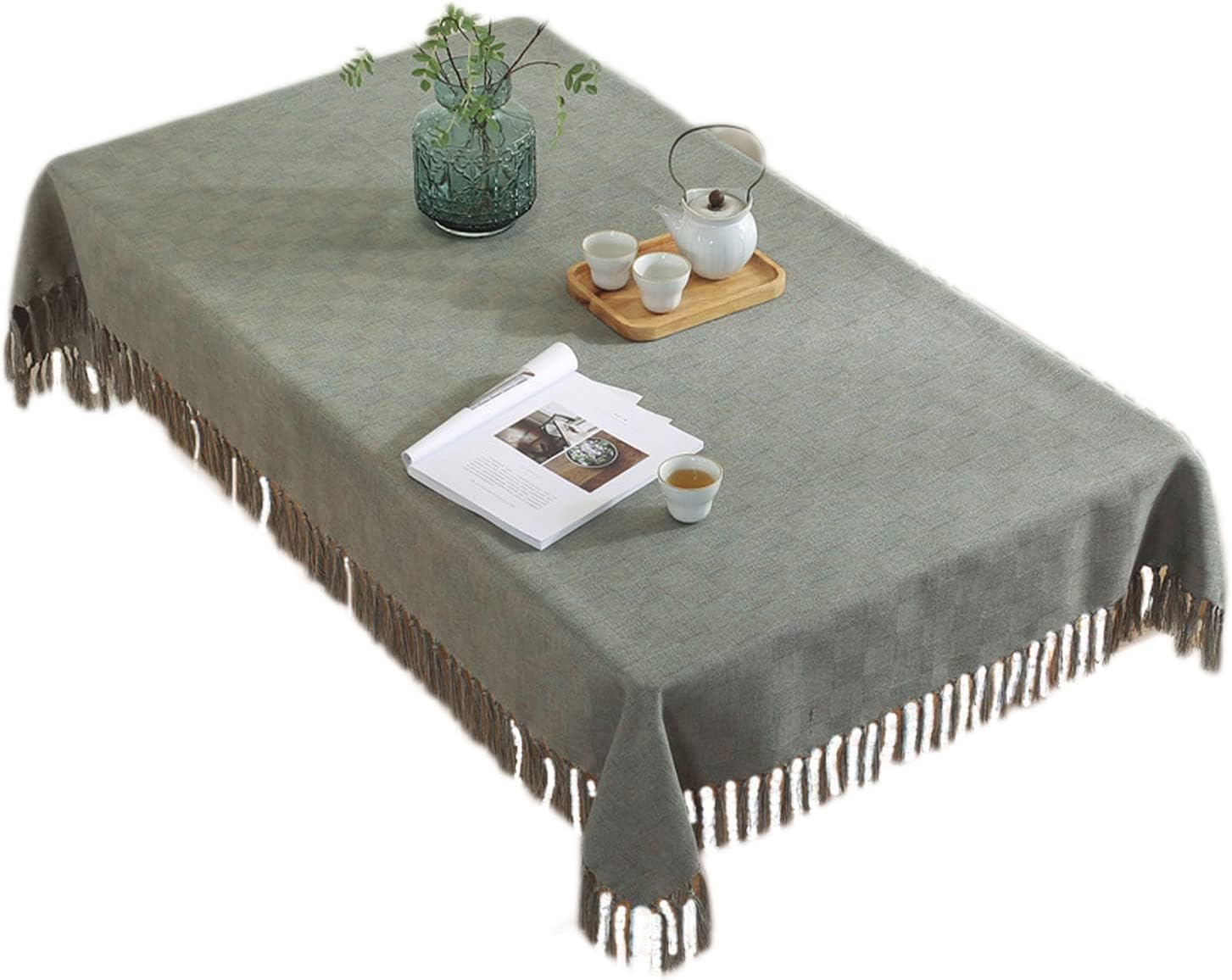 Solid Color Fringed Table Cloth Home Coffee Table Cloth Dustproof Fabric Tablecloth,A,110 * 170cm