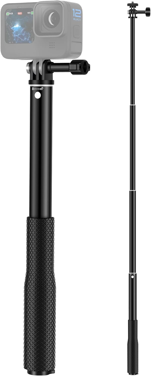 36" Waterproof Extendable Selfie-Stick for GoPro Hero 13/12/11/10/9/Max, DJI Osmo Pocket 3, Osmo Action 5 Pro/4, Insta360 Ace Pro, AKASO EK7000 und other Action Camera