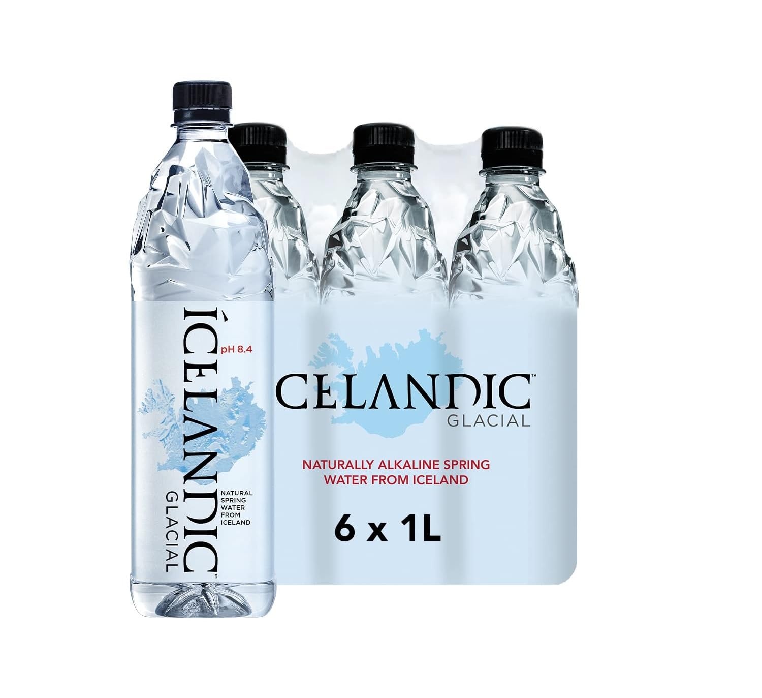 Icelandic Glacial Natural Spring Alkaline Water Liter Count, 1 Litre, 202.8 Fl Oz, (Pack of 6)