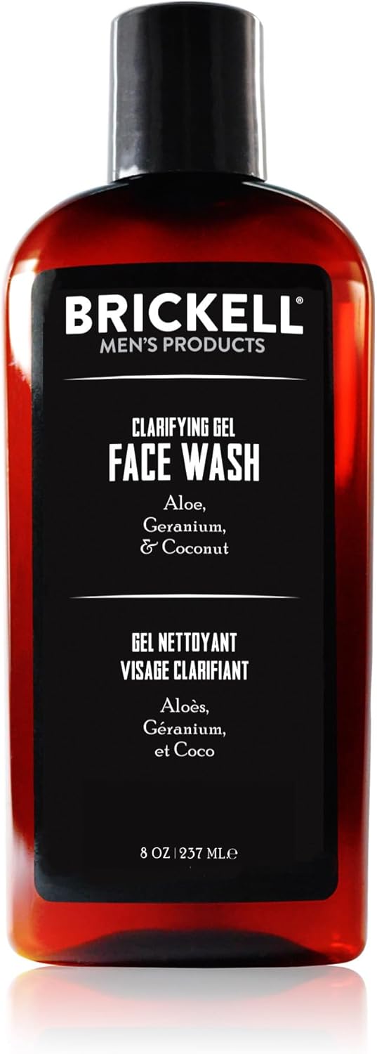 Brickell Men's Clarifying Gel Face Wash for Men, Natural and Organic Rich Foaming Daily Facial Cleanser Formulated With Geranium, Coconut and Aloe, 237 mL, Scented