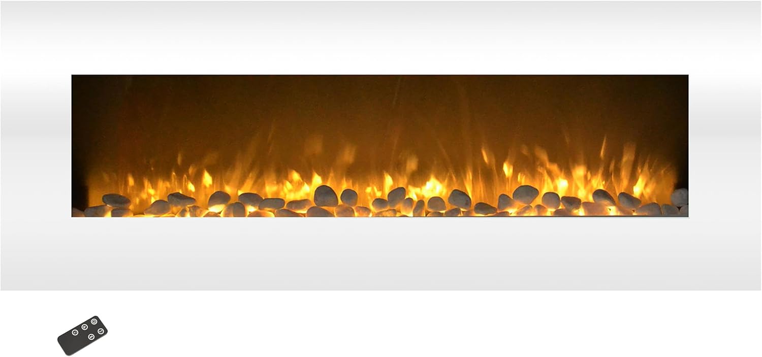 Northwest Wall Mounted Electric Fireplace - 50-Inch Heat-Free Wall Mounted Fireplace with 10 Color Changing LED Flames, 3 Background Options, and Remote Control (White)
