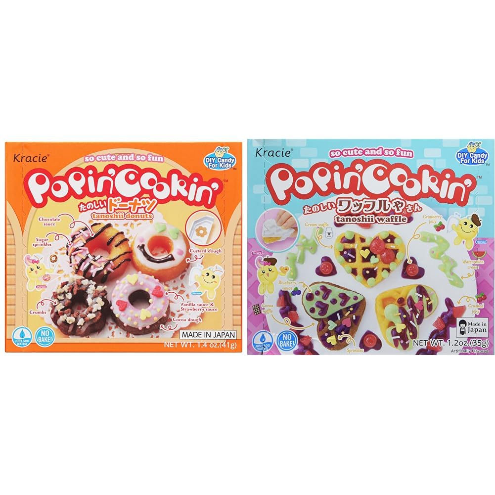 Kracie Popin' Cookin' DIY Candy Making Bundle - Donuts Kit (1.4 Ounces) and Waffle Kit (1.2 Ounce)