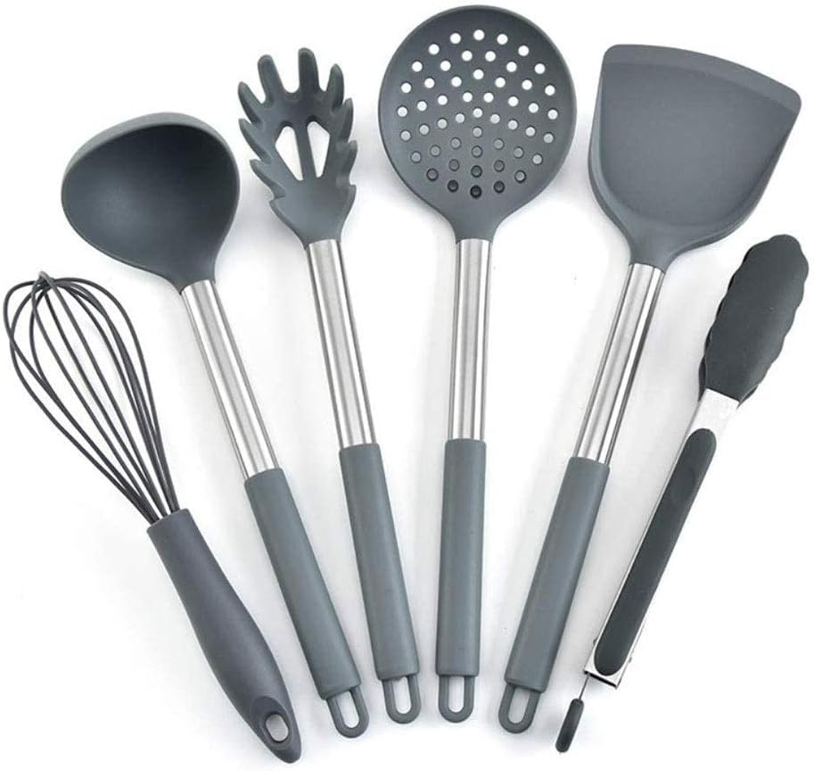 SMSOM Kitchen Utensil Set-6 Pieces Cooking Utensils-Silicone Kitchen Utensils -Umite Chef Nonstick Cookware with Spatula Set - Kitchen Tools Kitchen Gadgets with Utensil Crock