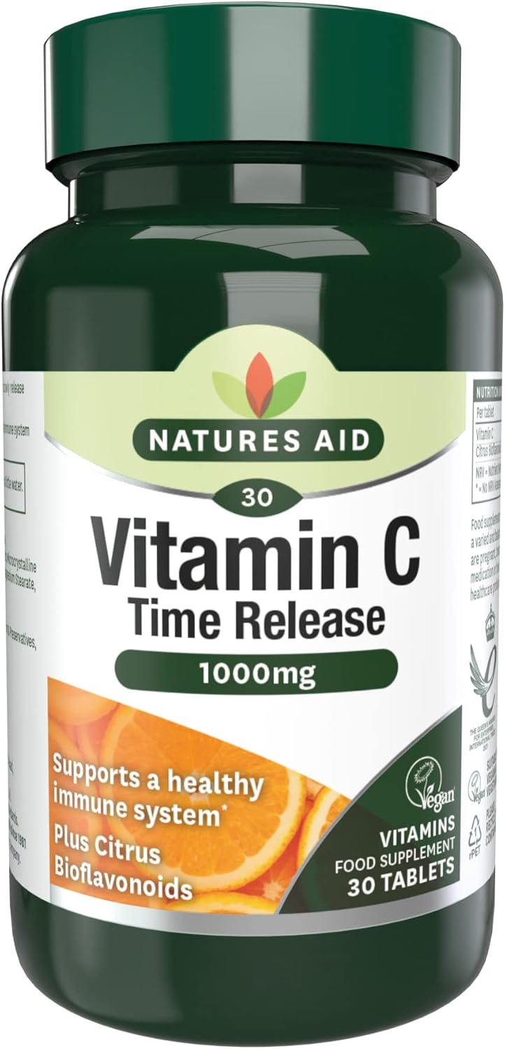 Natures Aid Vitamin C 1000mg Time Release - High Strength with Bioflavonoids - Supports Immunity, Bones & Heart - Antioxidant - Vegan, Gluten-Free, Non-GMO Supplement – 30 Tablets