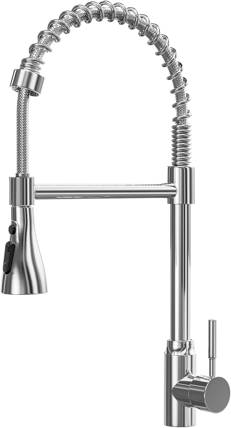 ModHm Kitchen Sink Tap, High Arc Single Handle Spring Kitchen Mixer Tap with 360° Swivel & Dual Spray Modes, Chrome Finish, 1-Hole Deck Mount Faucet