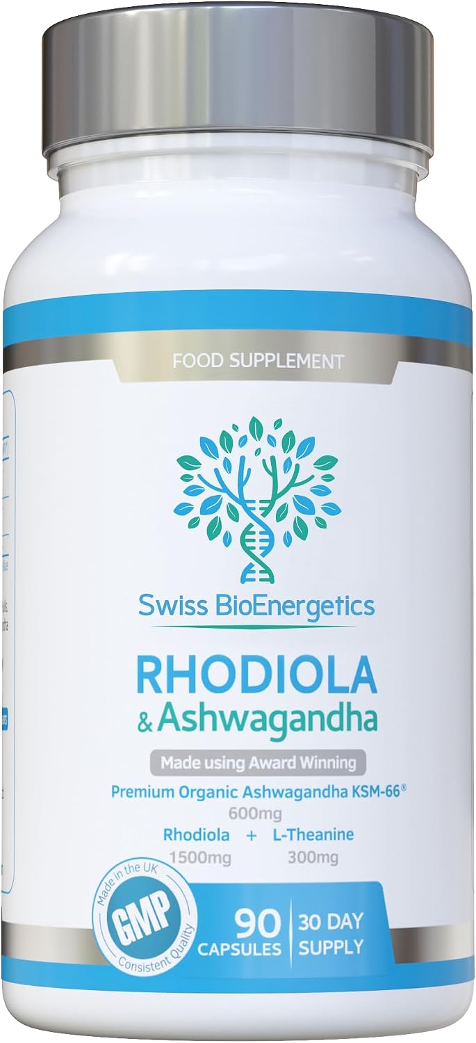 Rhodiola & Ashwagandha with L-Theanine - Award Winning Ashwagandha KSM-66 600mg & 1500mg Rhodiola - Whole Root Equivalent- adaptogen Combo- No Artificial fillers- UK Made