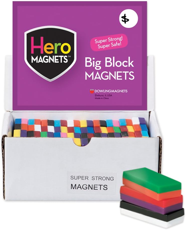 Dowling Magnets Big Block Magnets (2 inches Long x 1 inch Wide x .50 inch Thick), Bicolor, Pack of 40. Hero Magnets/Lockdown Magnets/Ceramic Block Magnets/Fridge Magnets/Strong Magnets. Item 710D.