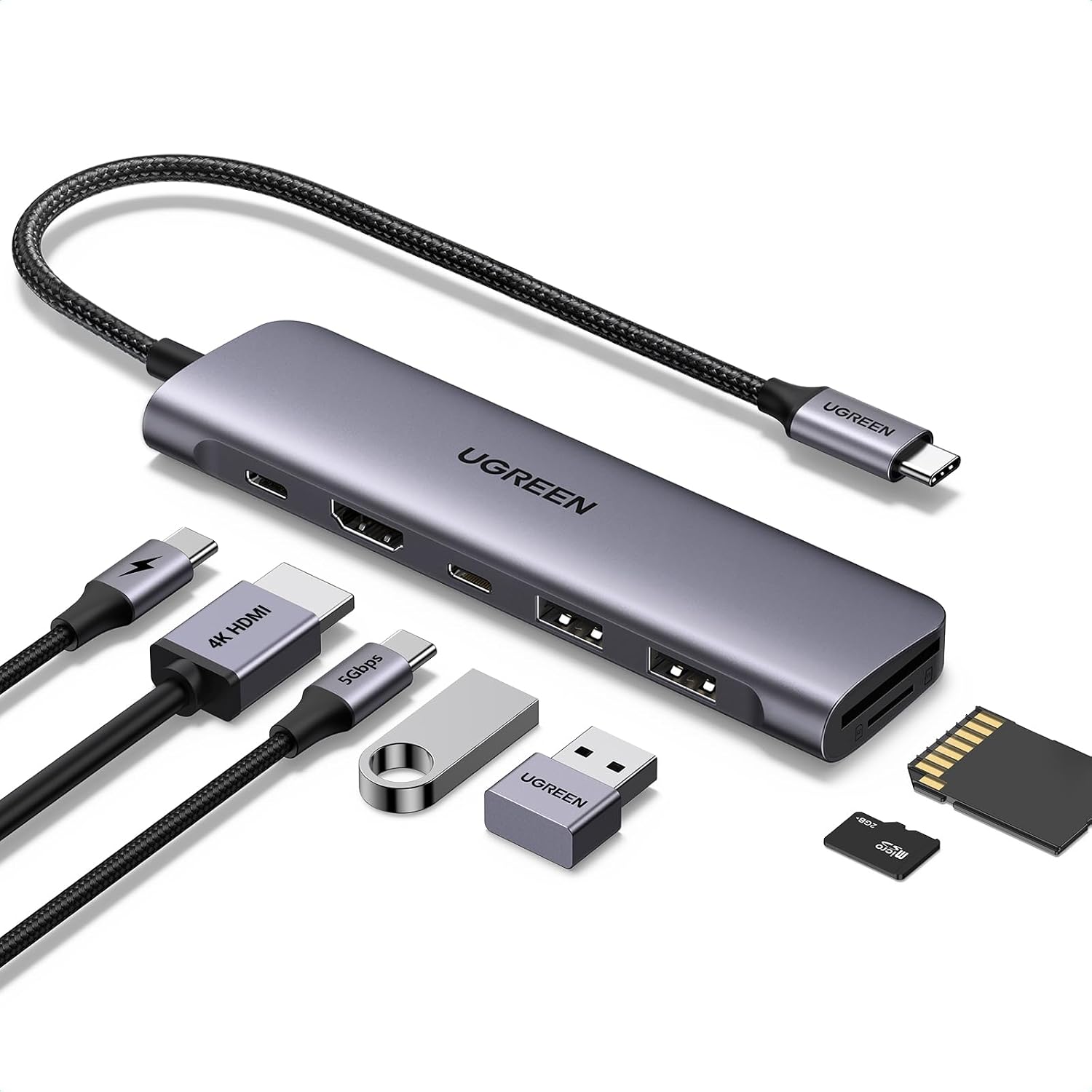 UGREEN USB C Hub, 7-in-1 USB Hub for Laptops, 4K HDMI to USB-C Adapter