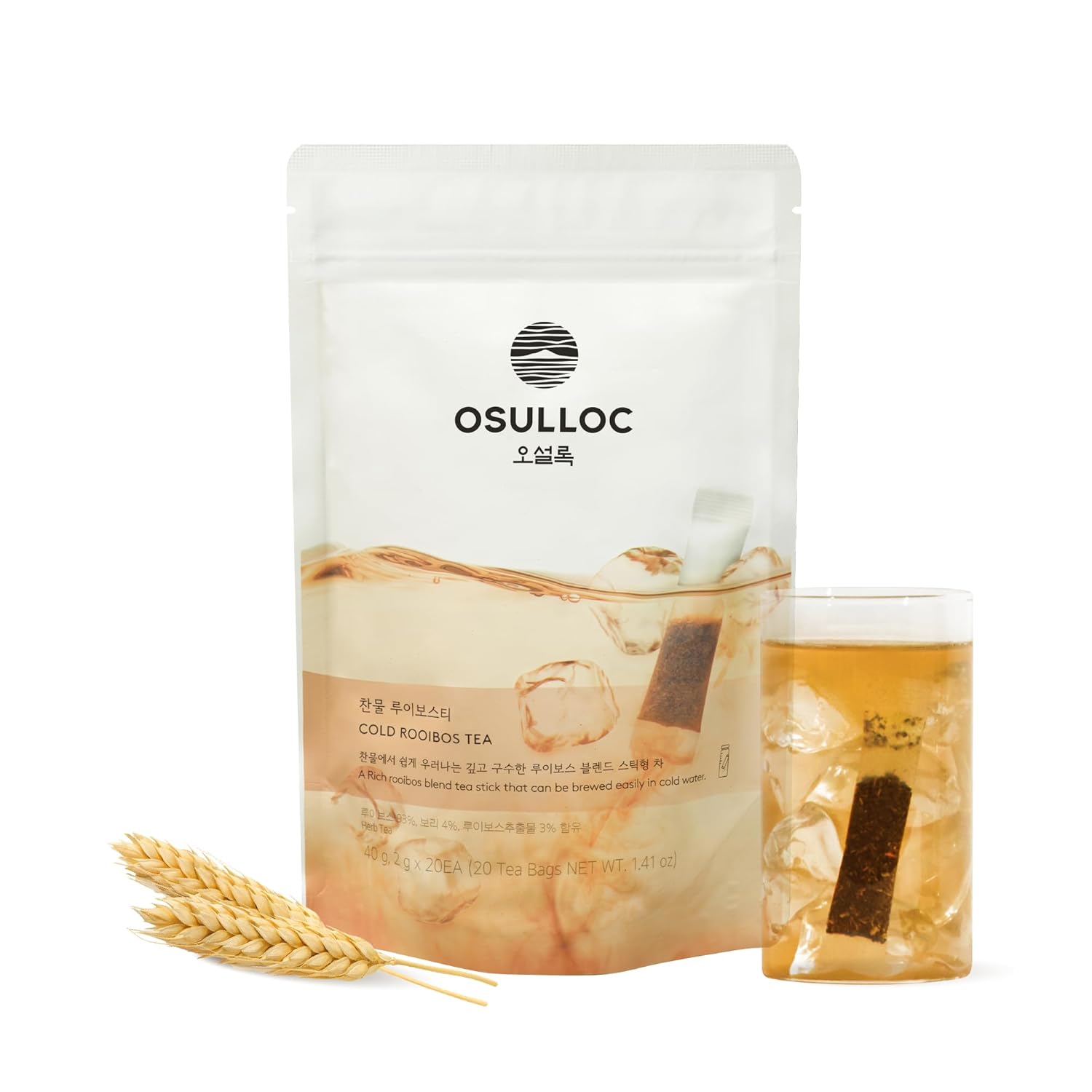 OSULLOC Cold Rooibos Tea, Caffeine Free Rich rooibos blend, Stick-Type in Pouch Package 20 count, 1.41 oz, 40g