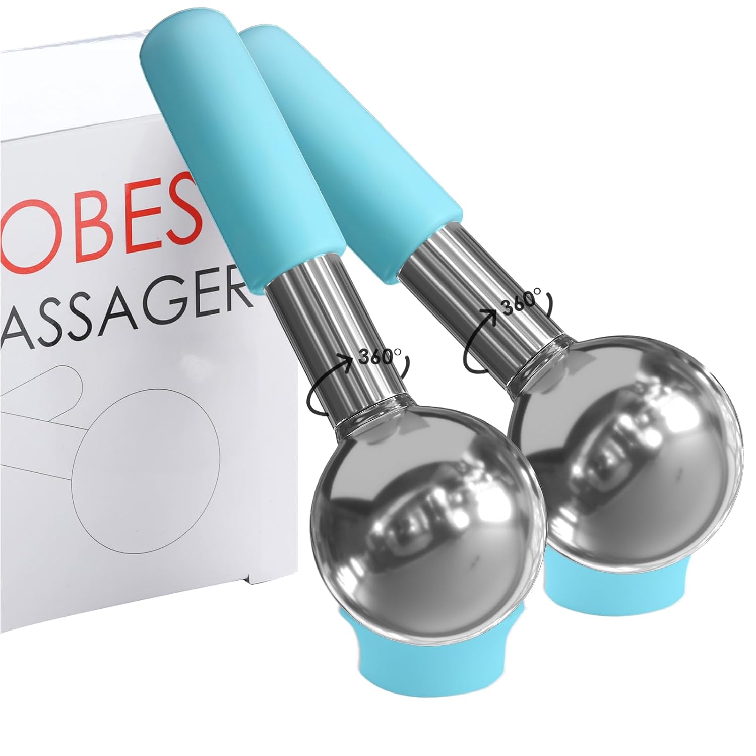 Rotating Stainless Steel Ice Globes for Facials, Unbreakable Ice Globe Cooling Roller Balls for Face, Neck, Eyes Skin Care, Cryo Sticks to Reduce Dark Circles, Puffiness, Wrinkles, Anti-Aging, Blue