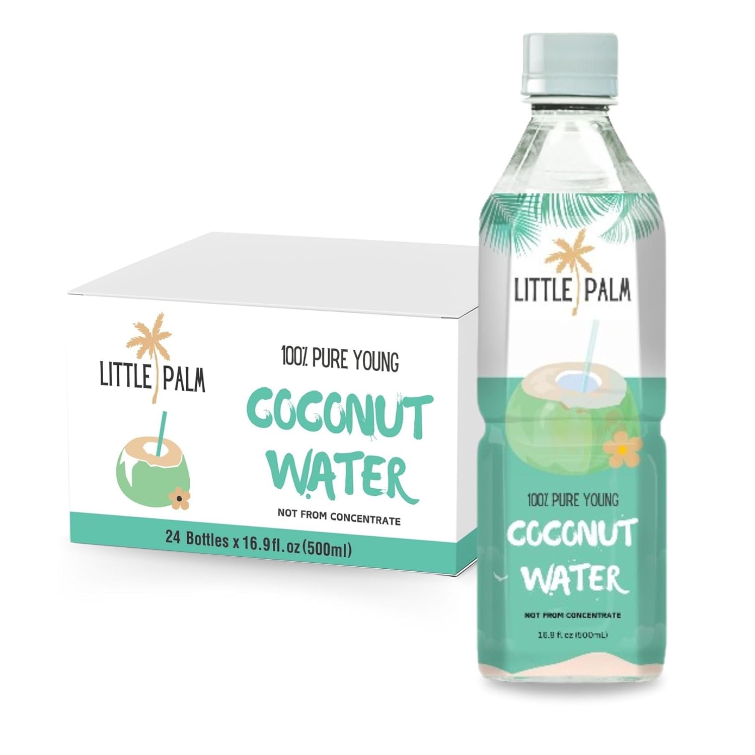 Little Palm - Pure Coconut Water, Made from Young Coconuts, No Sugar Added, Non-GMO, Natural Hydration, Electrolytes, 16.9 fl oz (24-Pack, Original)