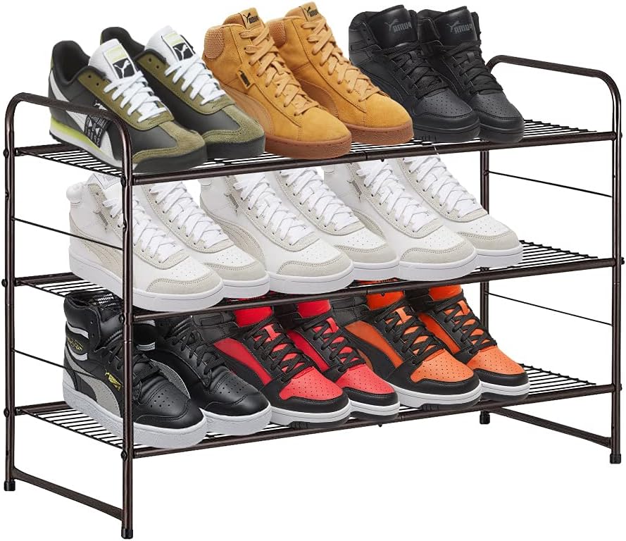 3 Tier Shoe Rack Organiser, Quick Assembly No Tools Required, Holds upto 9-12 pairs Shoe (Bronze)
