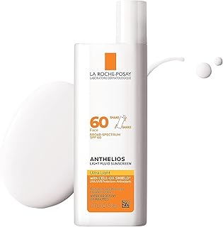 La Roche-Posay Anthelios Light Fluid Facial Sunscreen SPF 60, Lightweight Sunscreen For Face, Fluid Texture, Broad Spectrum SPF + Antioxidants, Oil Free & Oxybenzone Free, Travel Size 1.7 Fl. Oz.