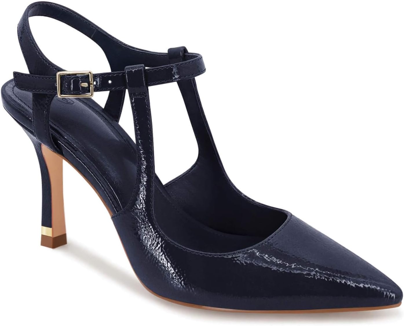 Coutgo Womens High Heels Pointed Toe Ankle Strap Pumps Patent Leather Sexy Stiletto Office Wedding Dress Shoes