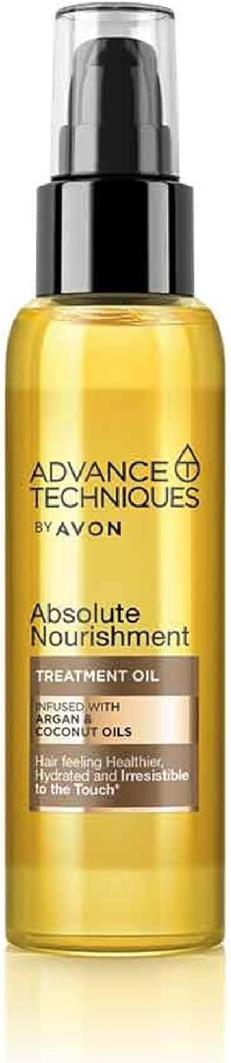 Avon Absolute Nourishment Argan and Coconut Treatment Oil 100ml, Smooth and Sleek Finish, Deep Hydration, Co-created by Dermatologists and Scientists, Cruelty Free