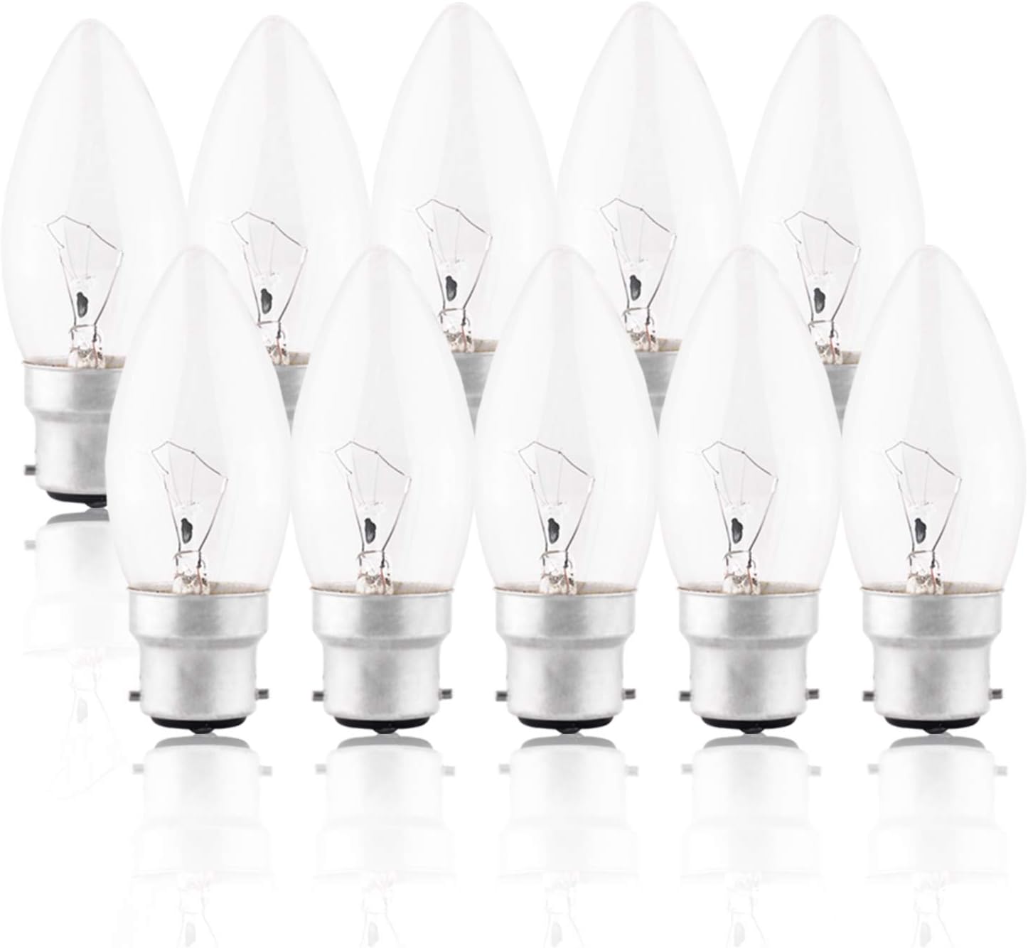 10 Pack BC Bayonet Light Bulb 60W, B22 Candle Light Bulb Dimmable Bulb Bayonet Clear, Warm White 2700K Lamp