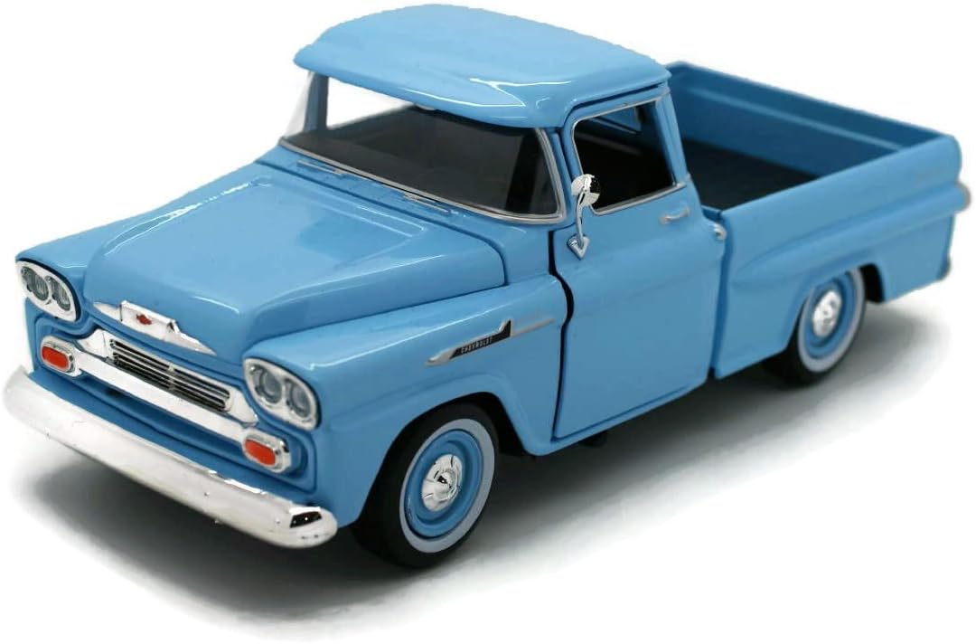1958 Chevy Apache Fleetside Pickup Truck, Light Blue - Motormax 79311 - 1/24 scale Diecast Model Toy Car, unisex-children